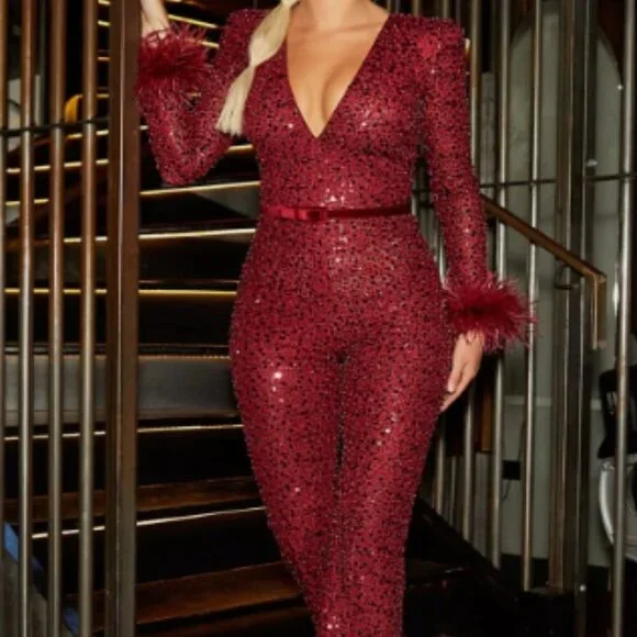 Nadine Merabi Rachel Red Jumpsuit Size S/M - Picture 4 of 7